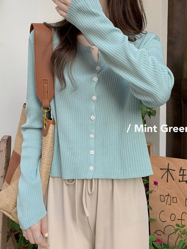 Kardigan dla kobiet długi sweter z rękawem damska wiosna i jesień 2021 nowa koreańska luźna i cienka wczesna koszula jesienna