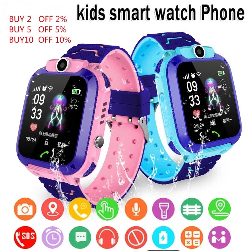 Relógio inteligente das crianças sos telefone relógio smartwatch para crianças com cartão sim foto à prova dip67 água ip67 crianças presente para ios android