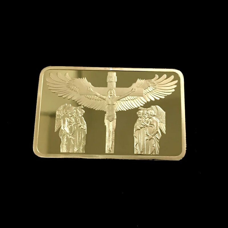 Fede religiosa ala cristiana gesù croce crocifissione quadrato mattone placcato in oro moneta commemorativa monete da Bar d'oro collezionabili