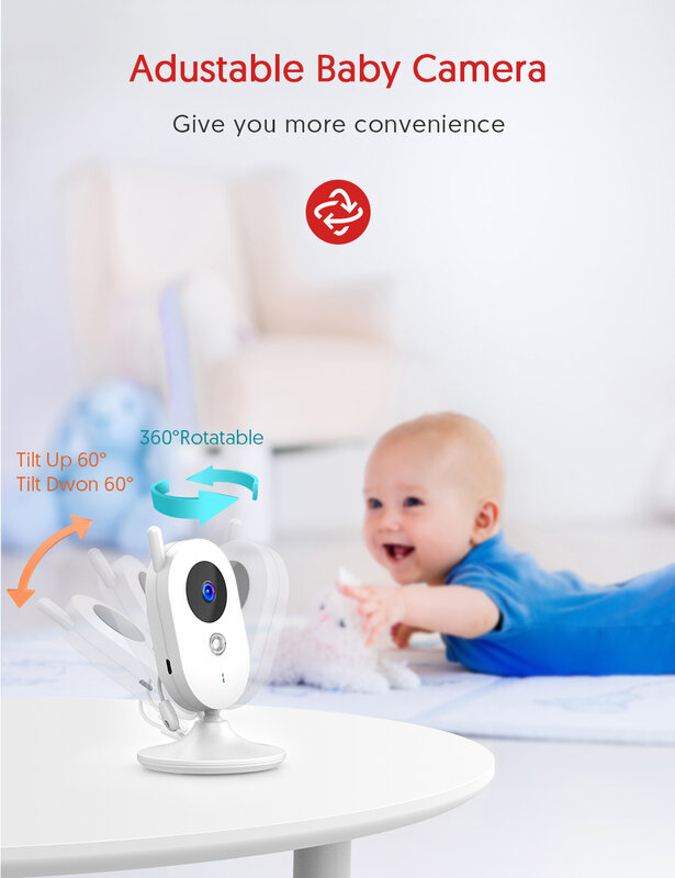 Monitor video sem fio do bebê do lcd com tela lcd de 3.2 polegadas 8 canções de ninar 24h câmera portátil do bebê da visão noturna