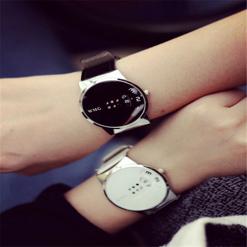 Personalidade criatividade preto branco feminino relógios de moda relógio de couro masculino mulher relógio de quartzo unisex relógios de pulso presentes