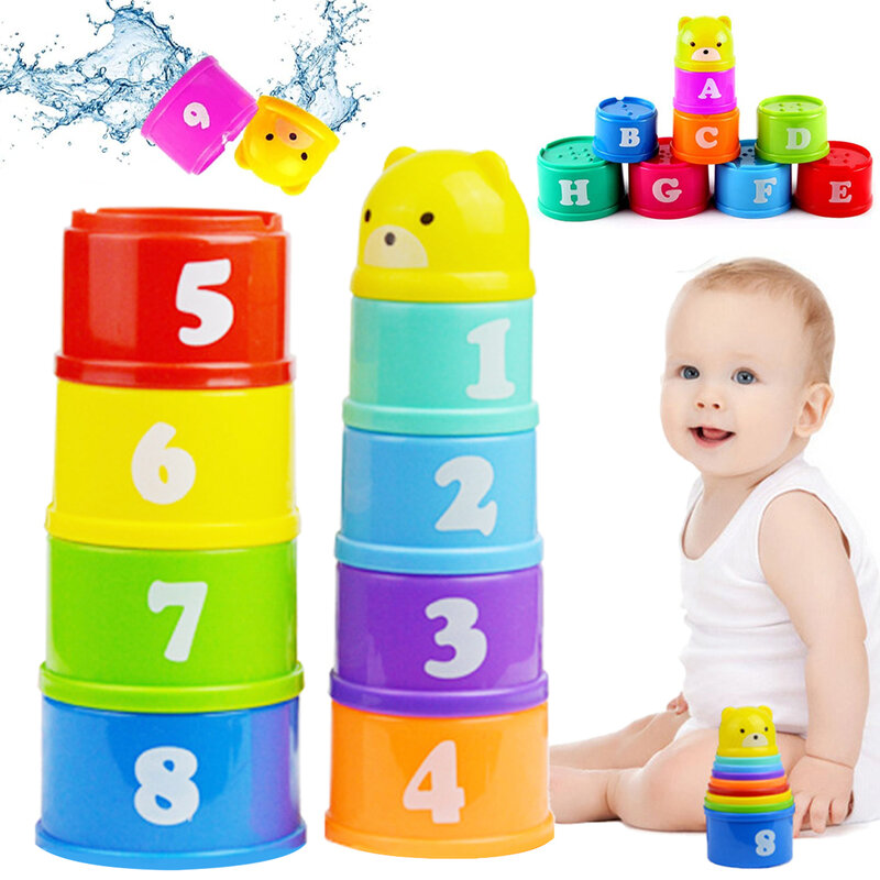 9 Pcs 스태킹 컵 장난감 아기 플라스틱 컵 문자 번호 학습 활동 중첩 컵 다채로운 게임 장난감 아이를위한 아기