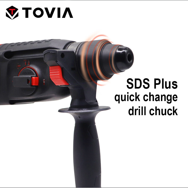 TOVIA 220V 전기 로터리 해머 SDS 플러스 드릴 척 AC 전기 해머 드릴 가변 속도 안전 클러치