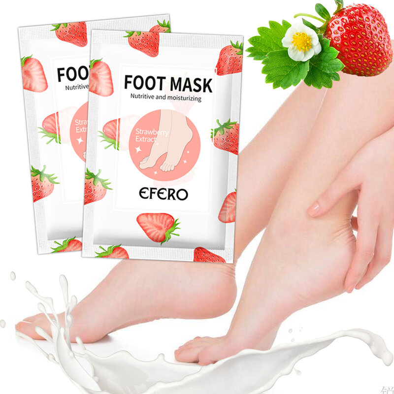 Masque exfoliant pour les pieds à la fraise, élimine la peau morte, pédicure, chaussettes, Film hydratant pour les pieds, 6 paquets