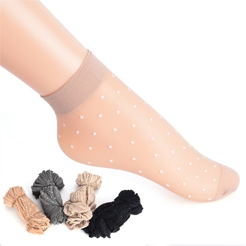 10 paar Atmungs Sommer Sexy Haut Socken Reine Farbe Dots Frauen Mädchen Nylon Socken Elastische Ultra-dünne Transparente Kurze socken