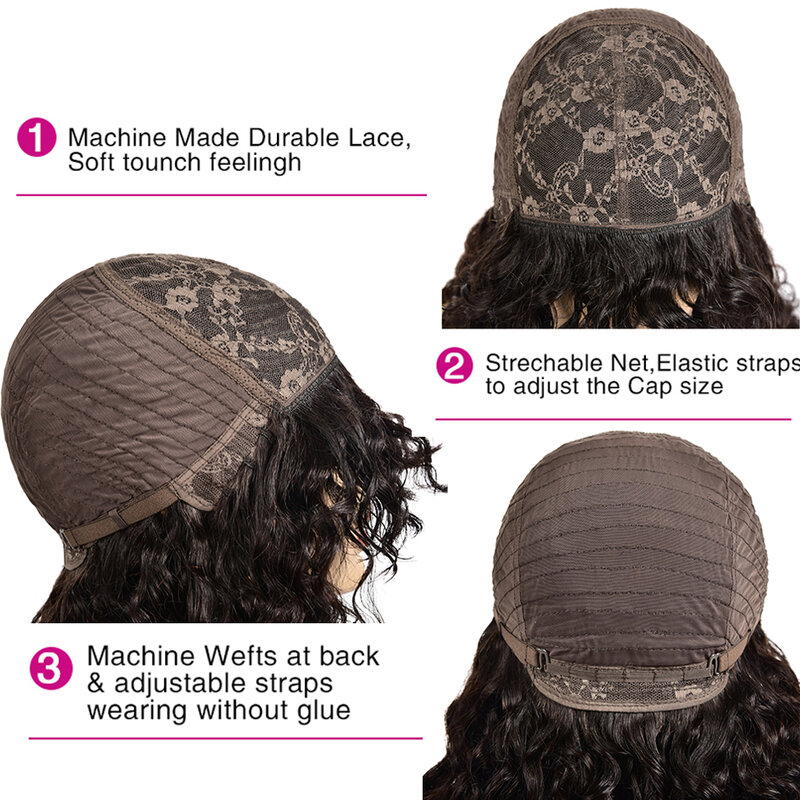 Keriting Keriting Headband Wig Rambut Manusia Warna Alami Peru Afro Curly Mesin Rambut Manusia Wig dengan Poni untuk Hitam wanita