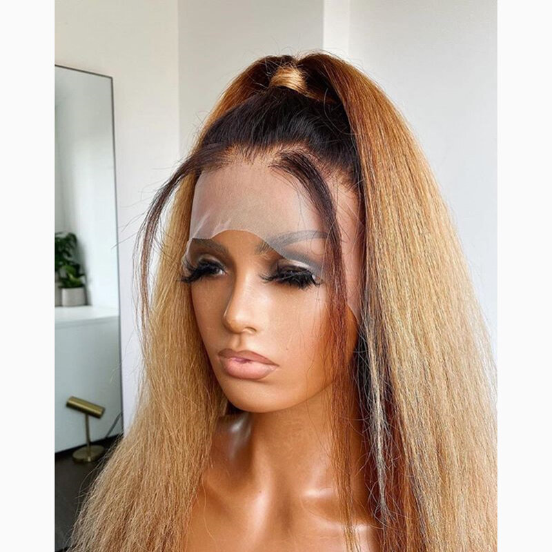 Прямой длинный парик Yaki Remy Ombre 1B27, 13 × 6, парик из человеческих волос с U-образной вставкой, женский парик с предварительно выщипанным средним ...