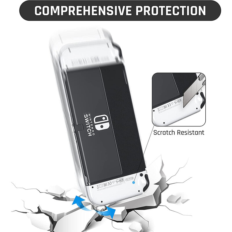 Coque de protection rigide transparente pour Nintendo Switch, Compatible avec les écrans OLED et souple en cristal TPU, Joycon