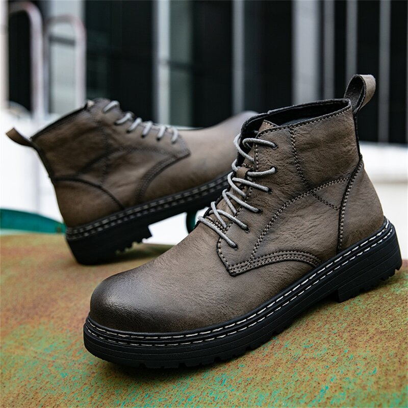 New autumn and winter men's leather Martin boots, winter high-end plus velvet warm tooling boots, outdoor high-top boots