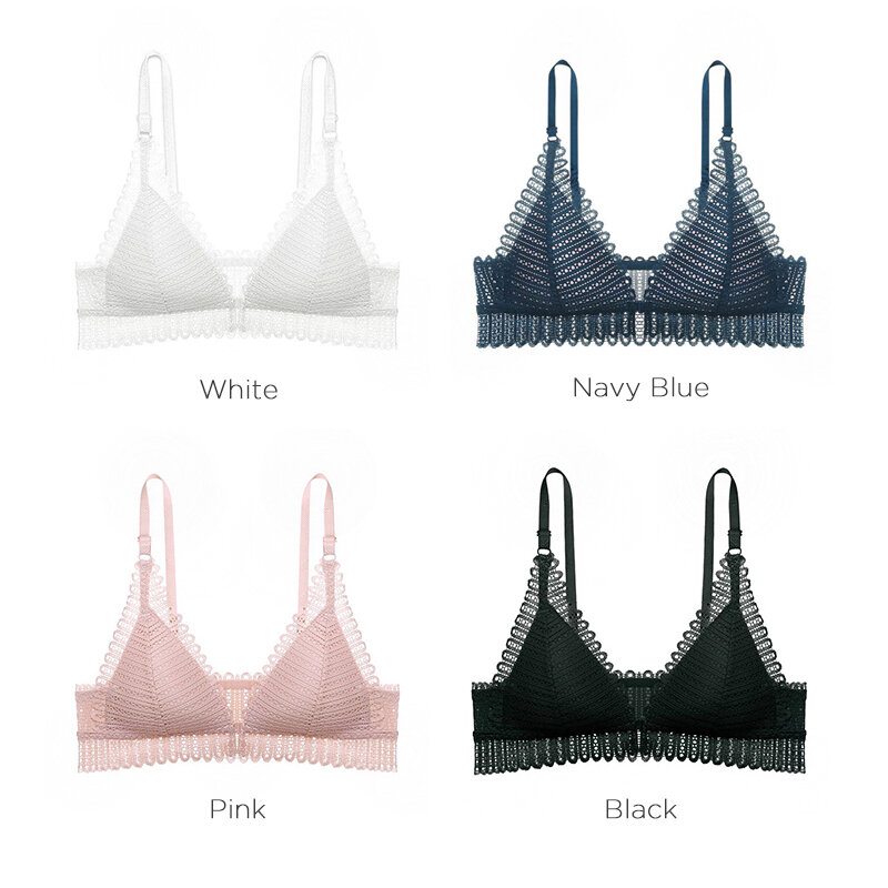 Lace Bras for Women Sexy Lingerie Beauty Back Deep V Bralette Wire Free Front Closure Thin Underwear Push Up Bra Brassiere