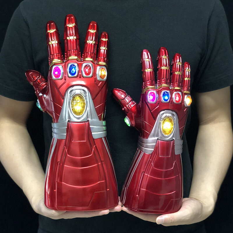 Rękawiczki LED żelazna rękawica Cosplay Arm Kid rękawiczki dla dorosłych ramiona maska Superhero broń rekwizyty na przyjęcia