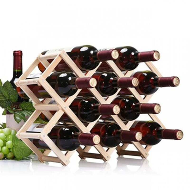 Estante de madera plegable para botellas de vino, organizador de almacenamiento para vitrina retro, 3/6/10 botellas, Z30