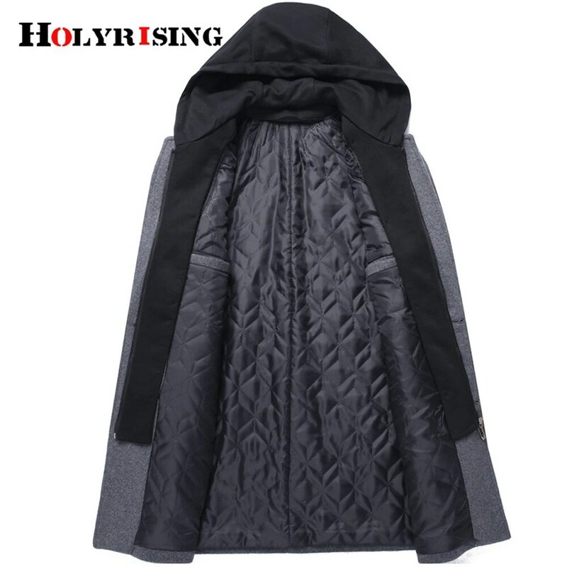 Holyrising casaco masculino longo com capuz removível, blusa masculina da moda, manteau homme 19041-5