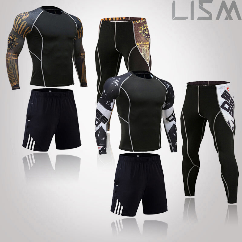 Sport 3 Stuks/sets Van Mannen Trainingspak Gym Fitness Compressie Sport Pak Kleding Running Jogging Sportkleding Oefening Fitness