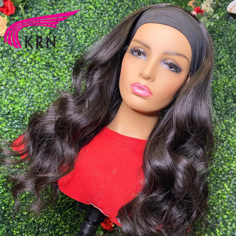 KRN-Peluca de cabello humano ondulado para mujer, pelo Remy brasileño sin pegamento, Color Natural, hecha a máquina