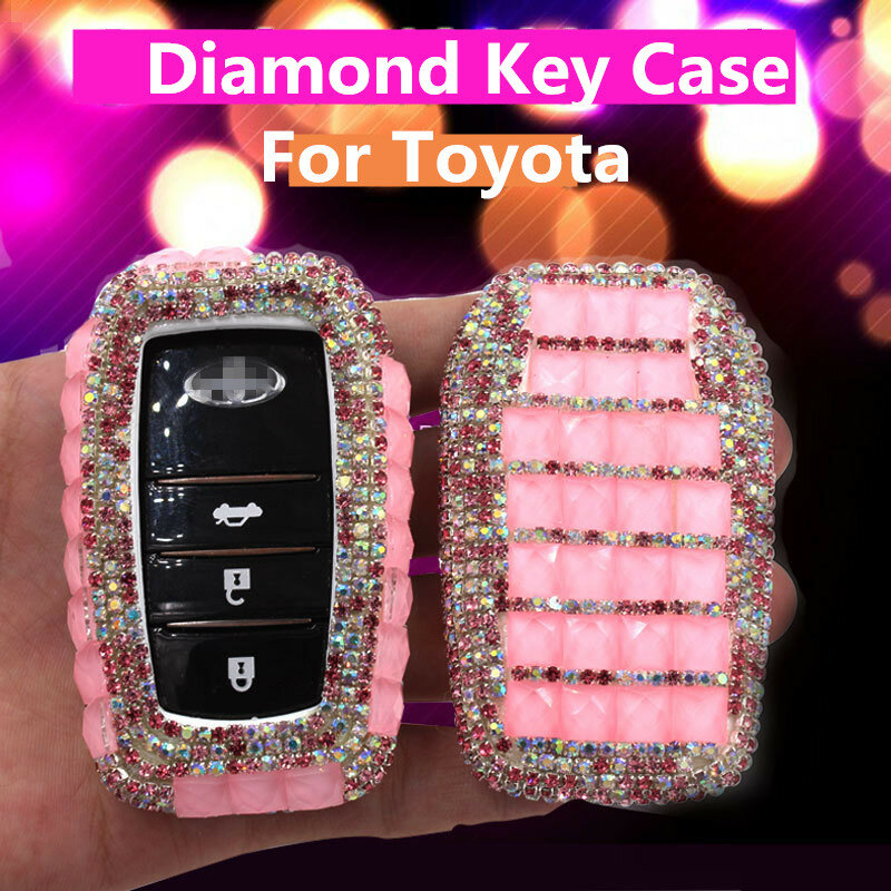 Funda de lujo para llave de coche, accesorio ostentoso de diamante para Toyota Land, Prada, Corolla, RAV4, CROWN, REIZ, Highlander