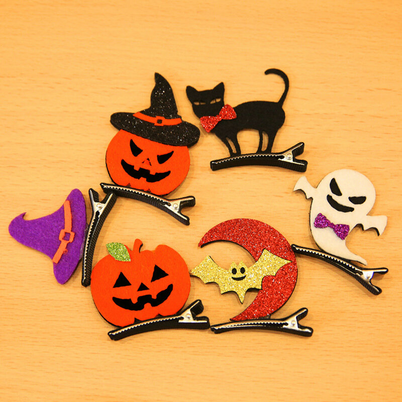 Adult Kids Happy Halloween Hair Clips Cartoon Party Decoration Hairpins Accessory Kawaii Cute Pumpkin Ghost Shaped Funny Decor
