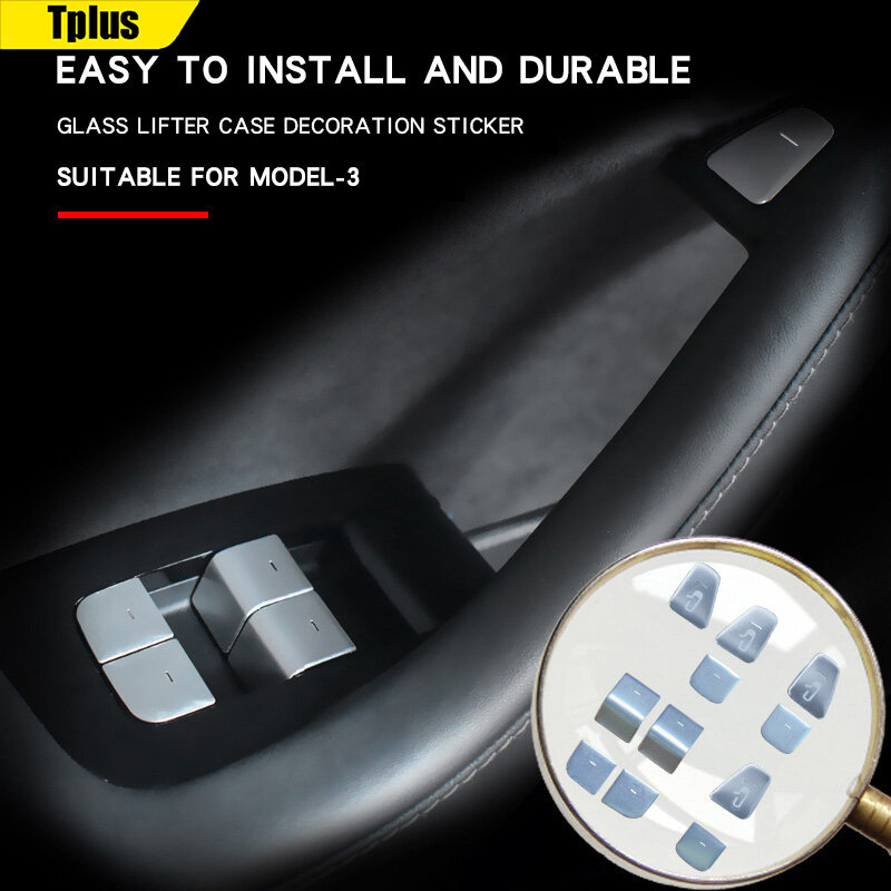 Tplus – autocollant de bouton en alliage d'aluminium pour porte de verre, pour Tesla modèle 3/Y, accessoires décoratifs d'intérieur à paillettes