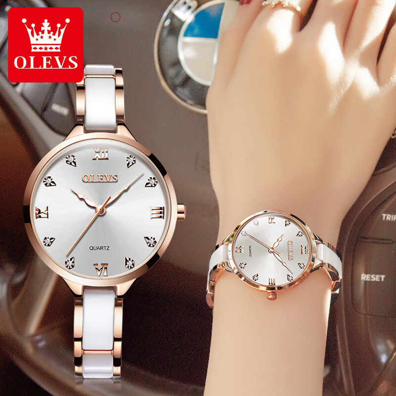 Olevs relógios femininos famosa marca de luxo aço inoxidável elegante feminino relógios de quartzo moda reloj mujer senhoras vestido relógio