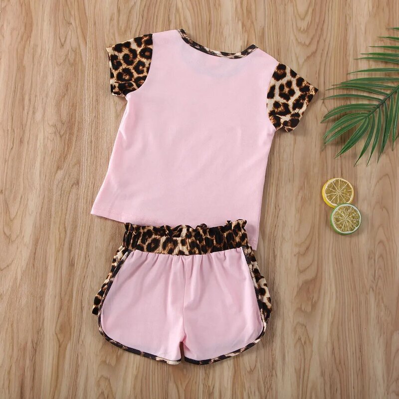 Pudcoco – vêtements pour bébés filles, imprimé léopard, manches courtes, pantalon court, tenue 2 pièces en coton, nouvelle mode