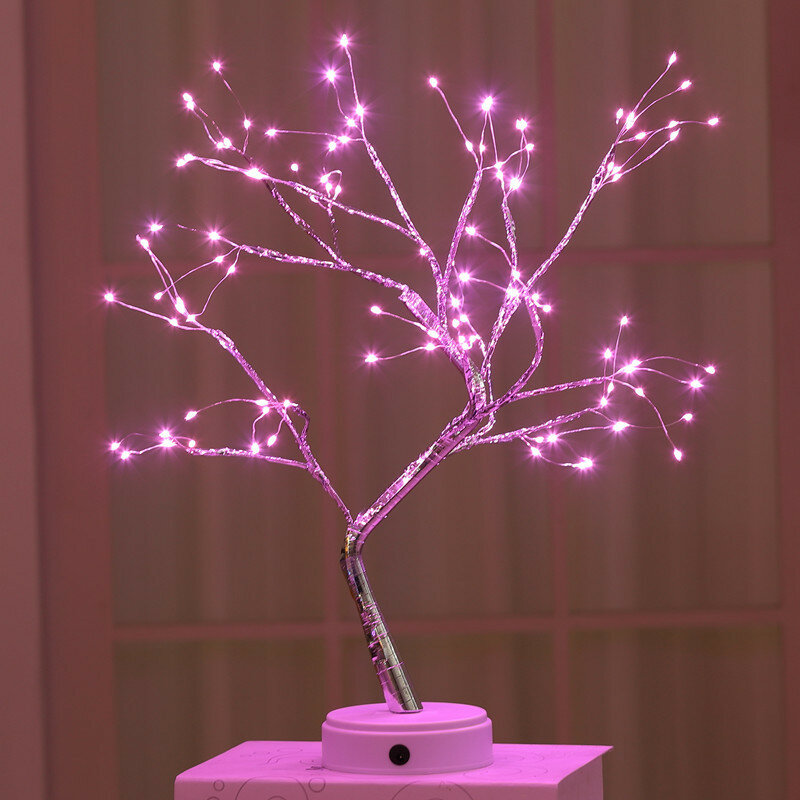 108 LED USB Table Lamp Copper Wire Christmas Fire Tree Night Light Table Lamp for Christmas Home Desktop Decoration living room