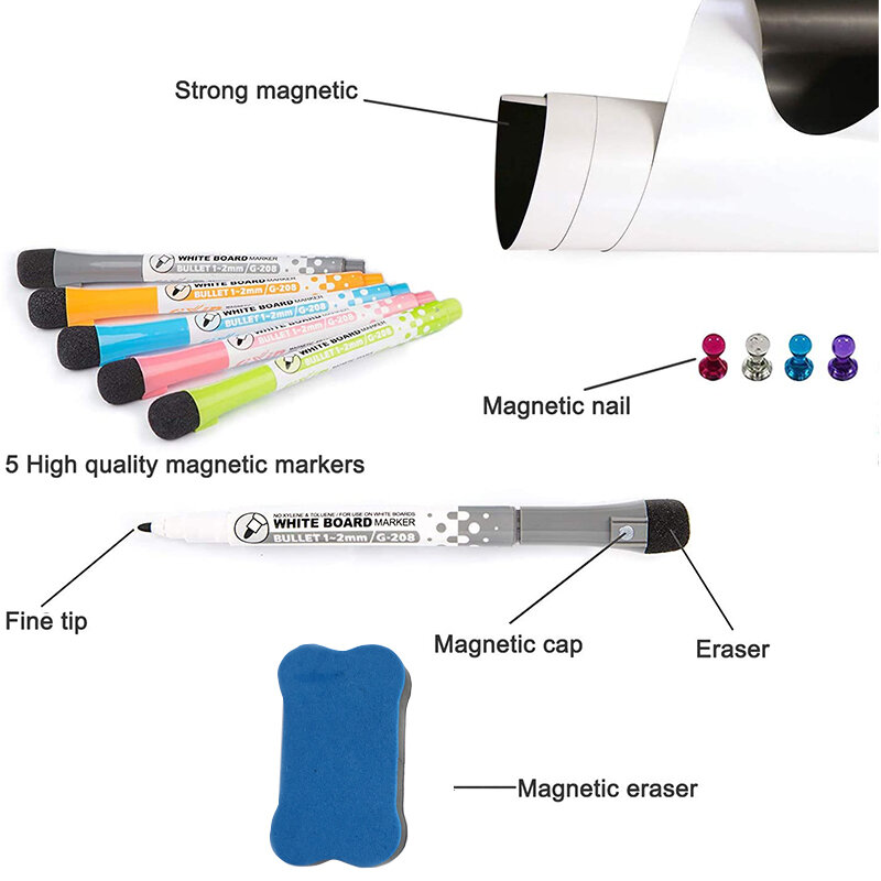 A3 Papan Magnetik Putih Lembut Papan Magnetik untuk Kulkas Kering Menghapus Papan Penanda Mengajar Kantor Stiker Dapur Memo