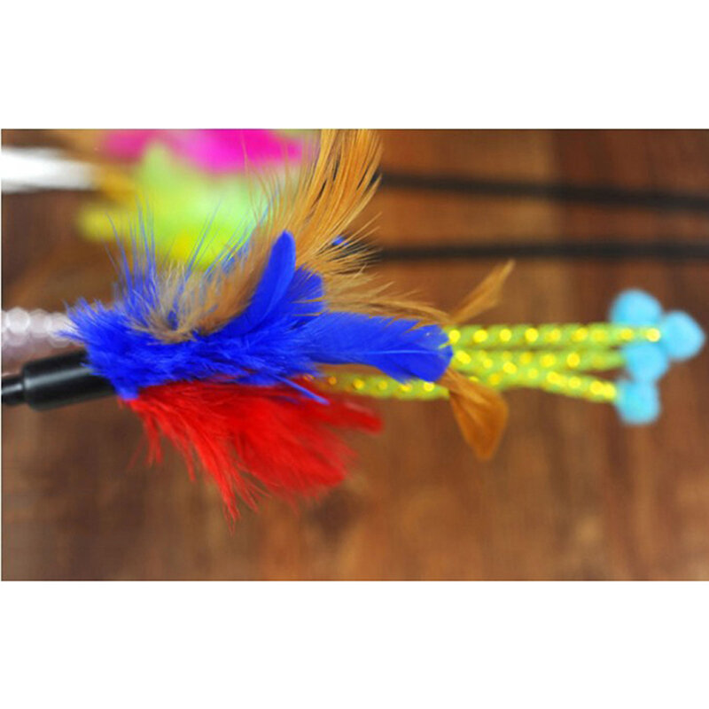 3 pçs engraçado plástico elástico longo pólo colorido flor varas pena tease brinquedo interativo varinha brinquedos de plástico do gato do animal de estimação brinquedos