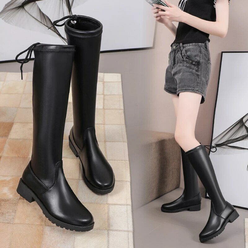 Женские теплые сапоги выше колена, уличные удобные сапоги на шнуровке сзади, зимняя обувь, 2022