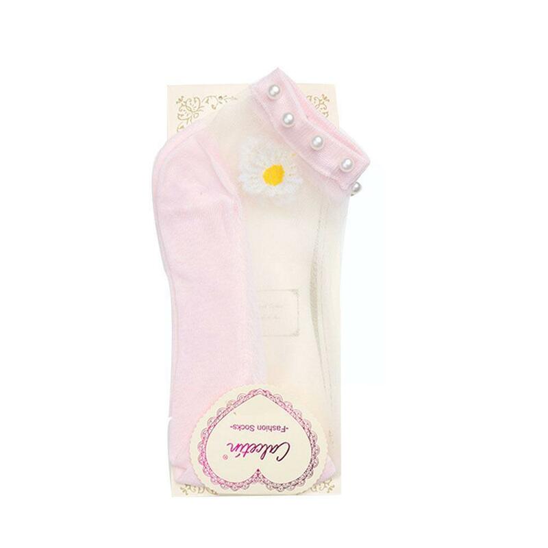 2021 nova moda verão fina boca rasa meias femininas bonito respirável pérola daisy meias para meninas s2k8
