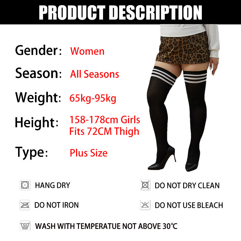 여성 스타킹 블랙 화이트 스트라이프 무릎 양말 크리스마스 선물 섹시한 대형 느슨한 긴 코튼 허벅지 높은 따뜻한 양말
