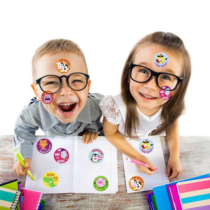 Stiker Kartun Hewan Stiker Hadiah Kata Lucu untuk Guru Mendorong Siswa 1 ''Stiker Hadiah Bulat untuk Anak