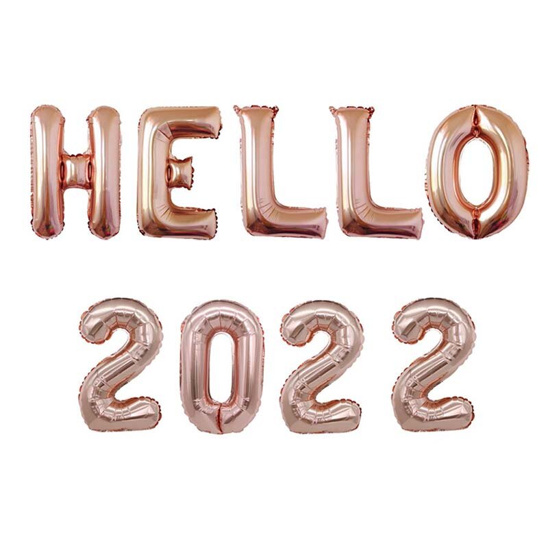 Globos de aluminio con número dorado y Rosa de 16 pulgadas, decoración para fiesta de año nuevo, Hello 2022, adornos de Navidad, 2022