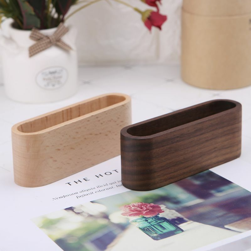 Wooden Table Business Card Display Stand Memo Holder Storage Box Organizer Walnut Beech Wood
