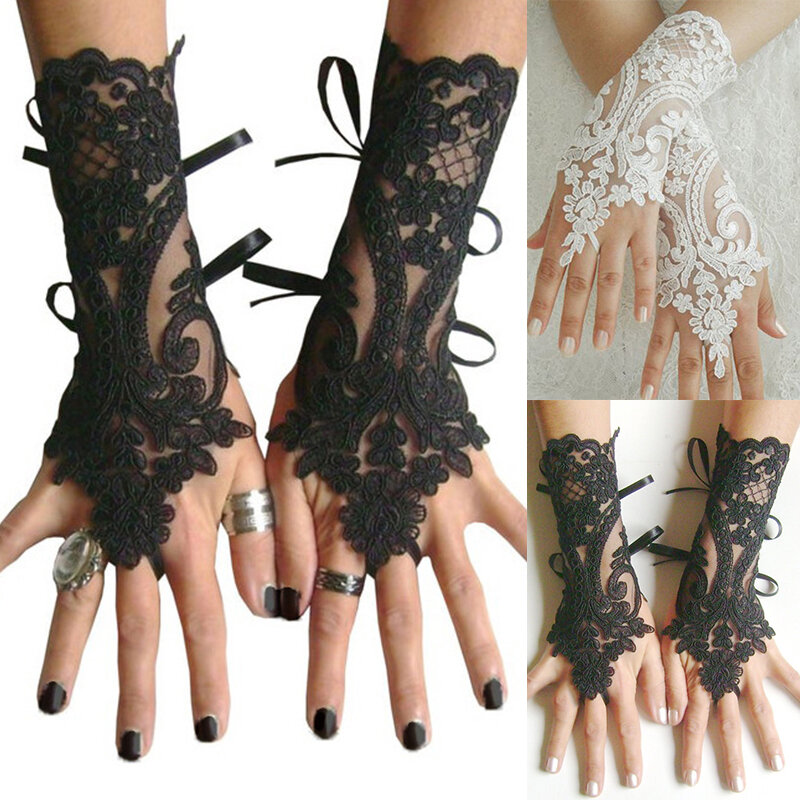Kobiety ślubne rękawiczki bez palców koronkowe białe czarne wysokiej jakości rękawiczki ślubne rękawiczki akcesoria dziewczyny Party seksowne rękawiczki