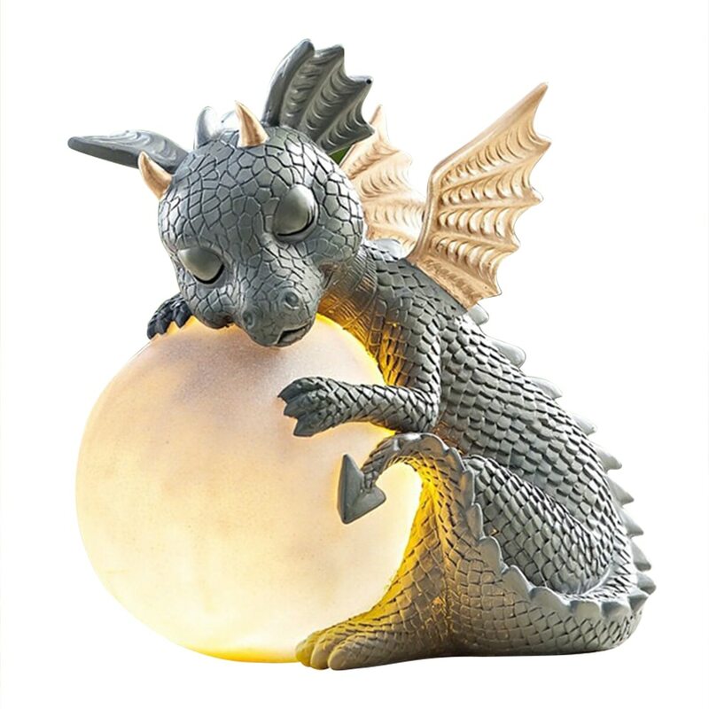Estátua meditada de dragão em jardim, ornamento de resina em forma de dinossauro pequena para decoração, jardim, quintal, dragão meditado