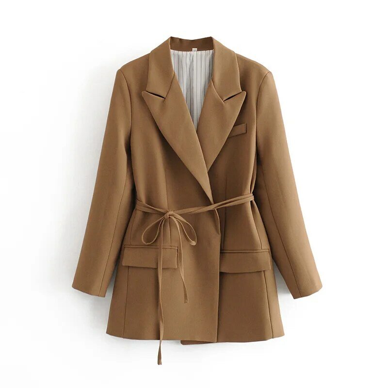 ZXQJ – ensemble de costume marron élégant pour femme, veste en coton, Vintage, décontracté, doux, à la mode, 2020