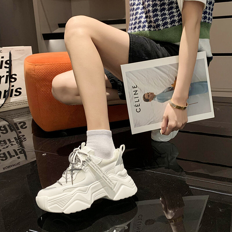 2021 sapatos casuais moda respirável fundo grosso senhoras formadores esporte cesta femme branco chunky tênis feminino