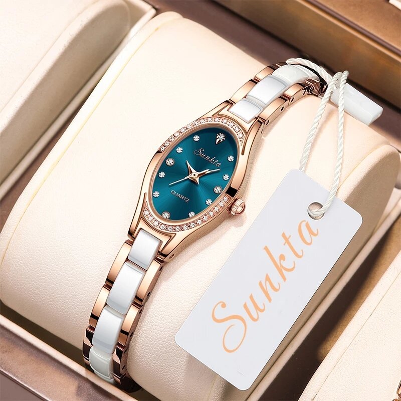 새로운 패션 최고 브랜드 럭셔리 시계 여성 숙녀 SUNKTA 여성 시계 석영 시계 팔찌 시계 선물 Relogio Feminino
