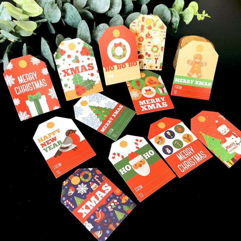 J2HA 144 Uds etiquetas de papel de Navidad artesanías hechas a mano DIY con cuerda etiquetas para embalaje de alimentos