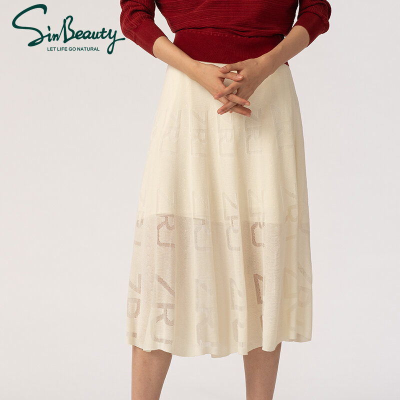 SINBEAUTY-falda de cintura alta para mujer, faldas con letras huecas a la moda, de Jacquard, elegante, Sensual