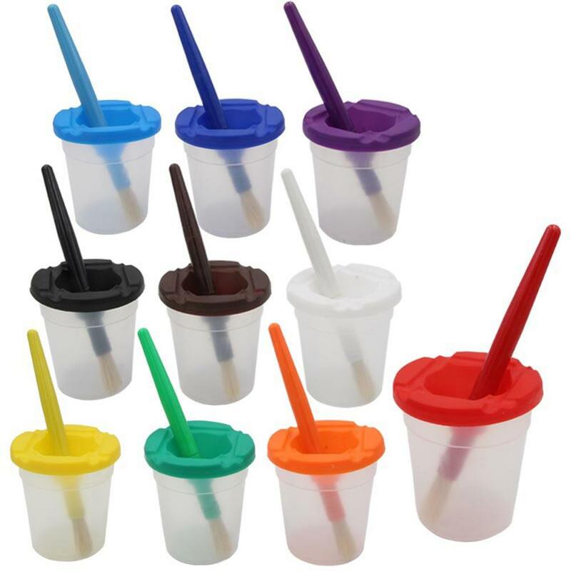 Pluma de plástico de 10 colores para niños, copa de lavado + cerdas de 10 colores, conjunto de pinceles de pintura
