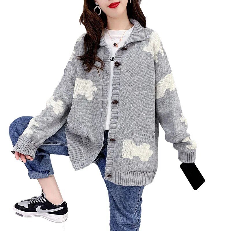 2021 koreańskiej wersji luźny cały mecz kurtka z dzianiny sweter damski jednorzędowy kardigan gorącym stylu dzianinowy Top odzież wierzchnia