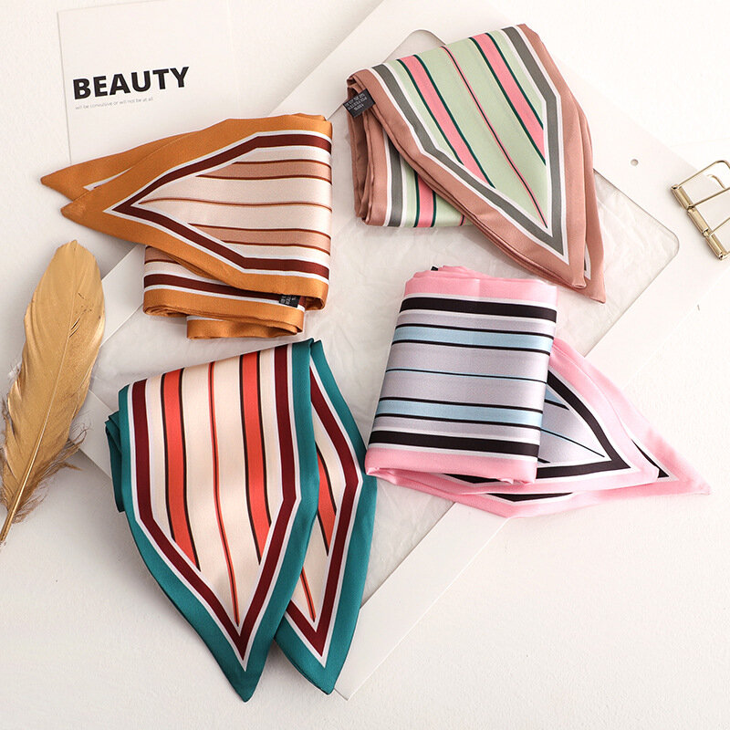 Designer  Skinny Scarf Love stripe Print Women Silk Scarf Small Handle Bag Ribbons Female Head Scarves Wrap For Lady 90*10cm