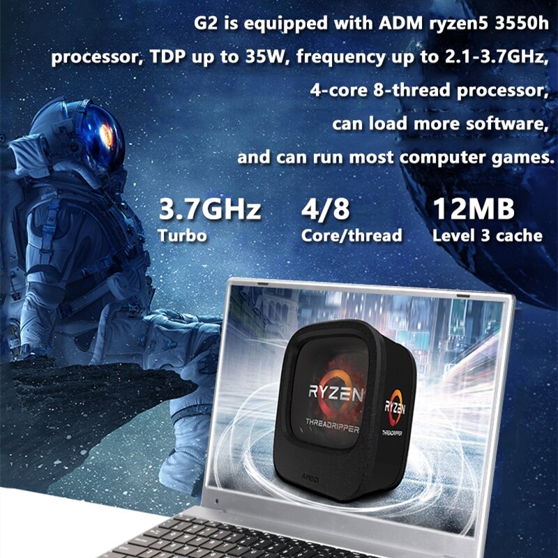 KUU – pc portable G2 de jeux vidéo avec écran IPS de 3550 pouces, AMD ryzen 5 256 H, 16 go de RAM DDR4, double canal, SSD PCIE de 512/15.6 go