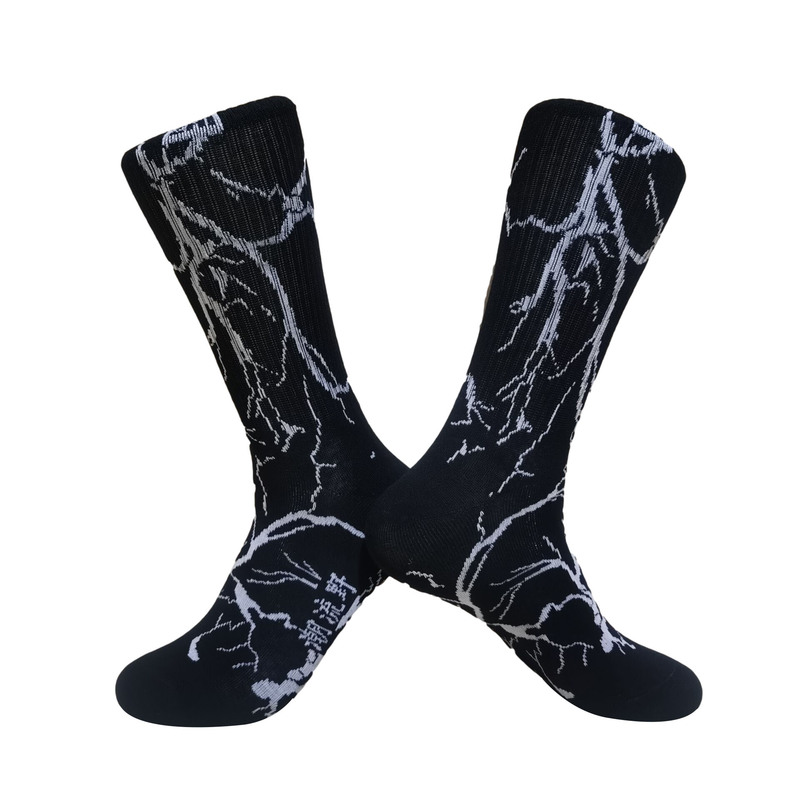 Calcetines largos de estilo Hip Hop para hombre y mujer, calcetín Unisex de moda coreana, con diseño de rayo y llama, ideal para Skateboarding callejero