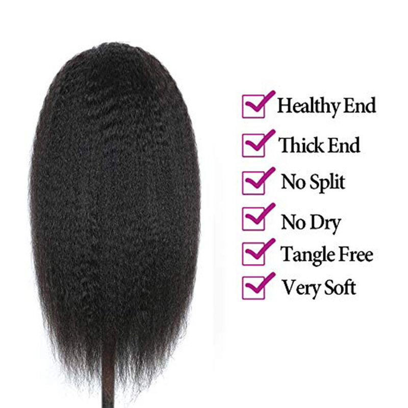 Middle Part Peruvian Kinky Straight Lace Front Human Hair Wigs 13x1 Lace Frontal Wigs 28 inches Remy Hair Wig 180% Density