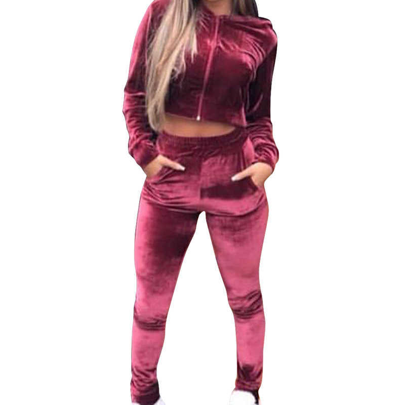 Women Velvet 2 Two Piece Set Tracksuit Velor Smooth Soft Home Suit Women Fitness Set Outfit for Women moda 2020