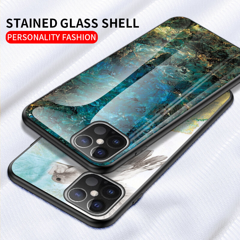 For iphone13Pro 12 mini 11ProMax SE2020 XR XS X 8 7 Plus 6 6S 5 5S SE phone Case Gradient Marble Tempered Glass Protective Cover