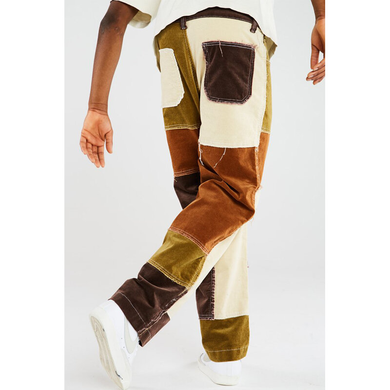 Pantaloni da uomo Casual in Denim Patchwork con nappe dritte Casual pantaloni moda maschile Streetwear pantaloni larghi in Denim Hip-Hop allentati