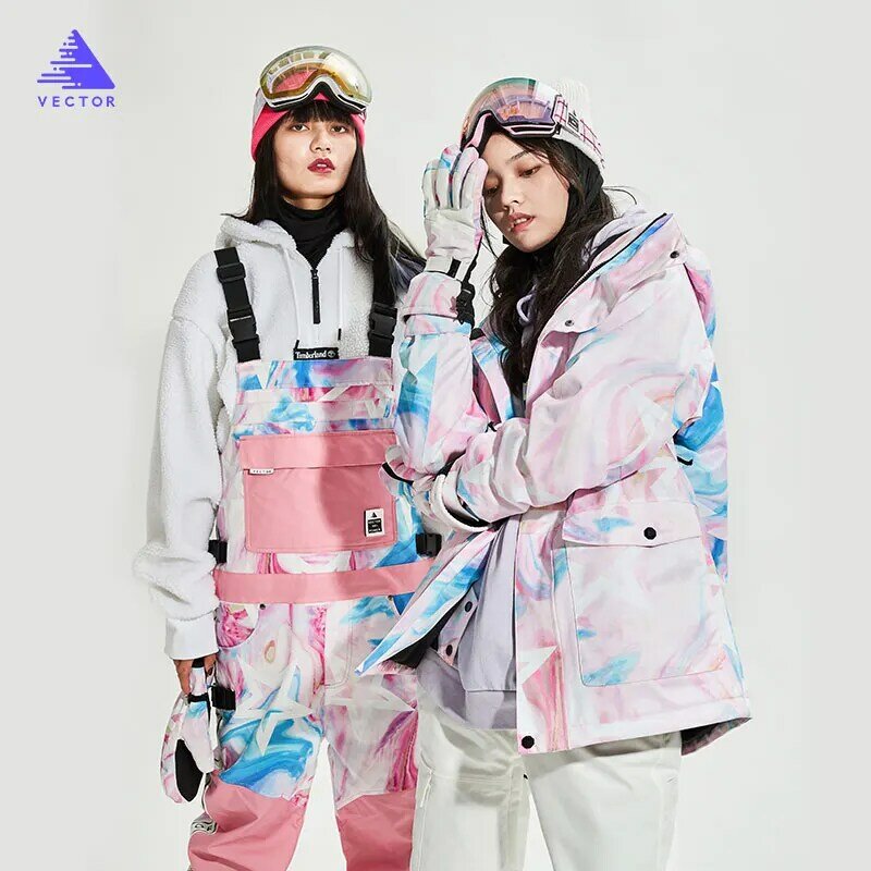 Traje de esquí para mujer, chaquetas y pantalones gruesos y cálidos de Corea, abrigo de nieve con capucha, trajes de snowboard impermeables a prueba de viento para invierno